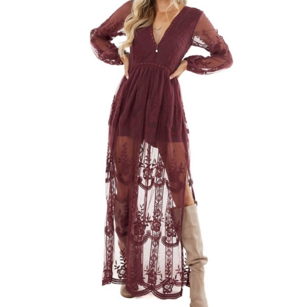 Wishlist || Burgundy Lace Maxi Romper Dress